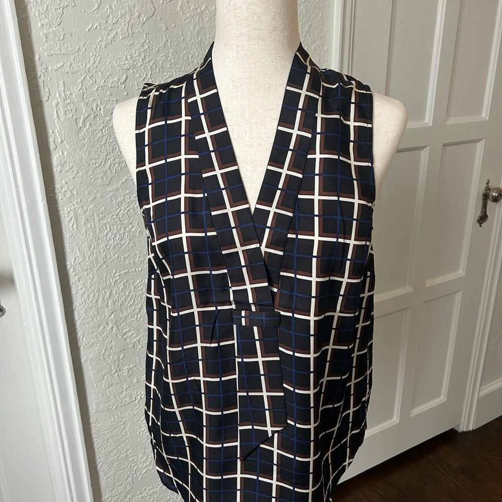 J. Crew Black and White Sleeveless Silk Blouse